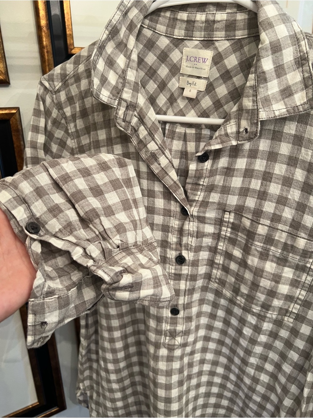 J. Crew Womens Gray Plaid Long-Sleeve Shirt - Picture 3 of 4
